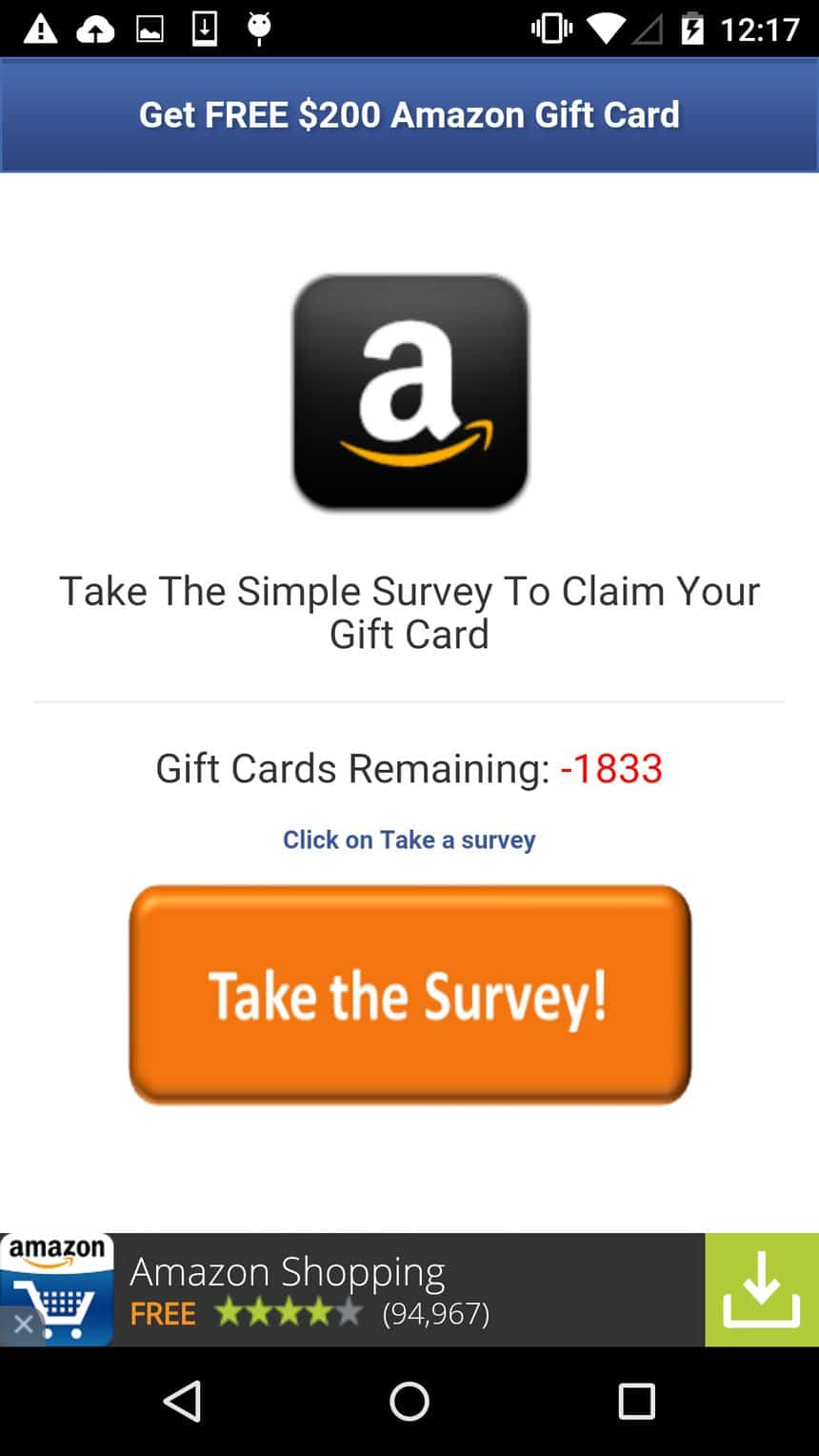 SMS scam amazon survey page