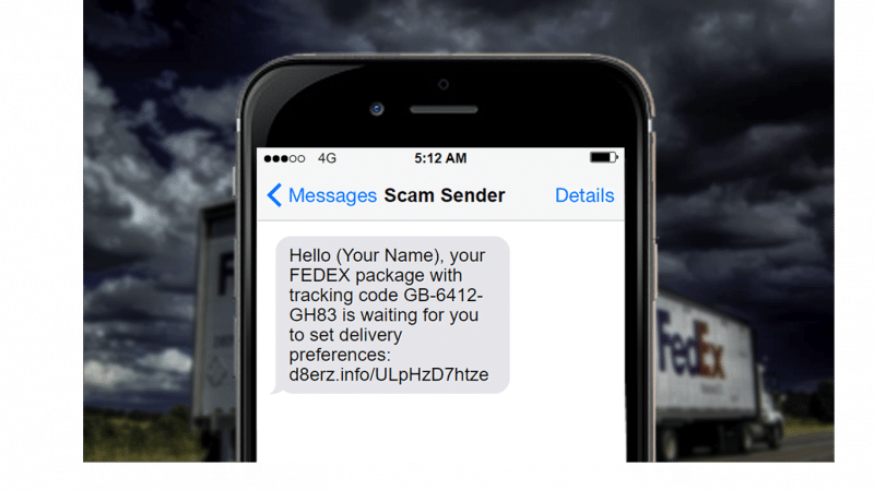 SMS package delivery scam example