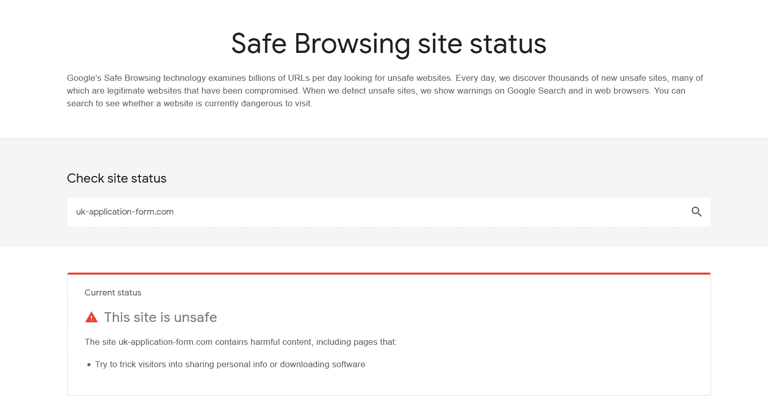 Google Safe browsing site status
