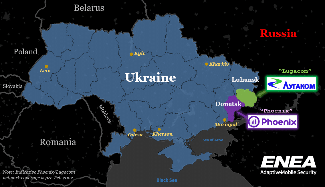 Map of Ukraine showing the Russian operators