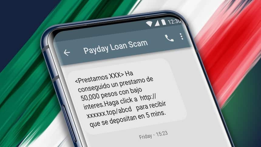 Example of a mexican payday loan scam SMS message