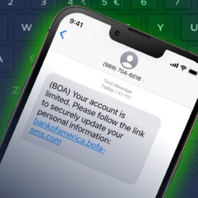 phishing SMS message on mobile phone