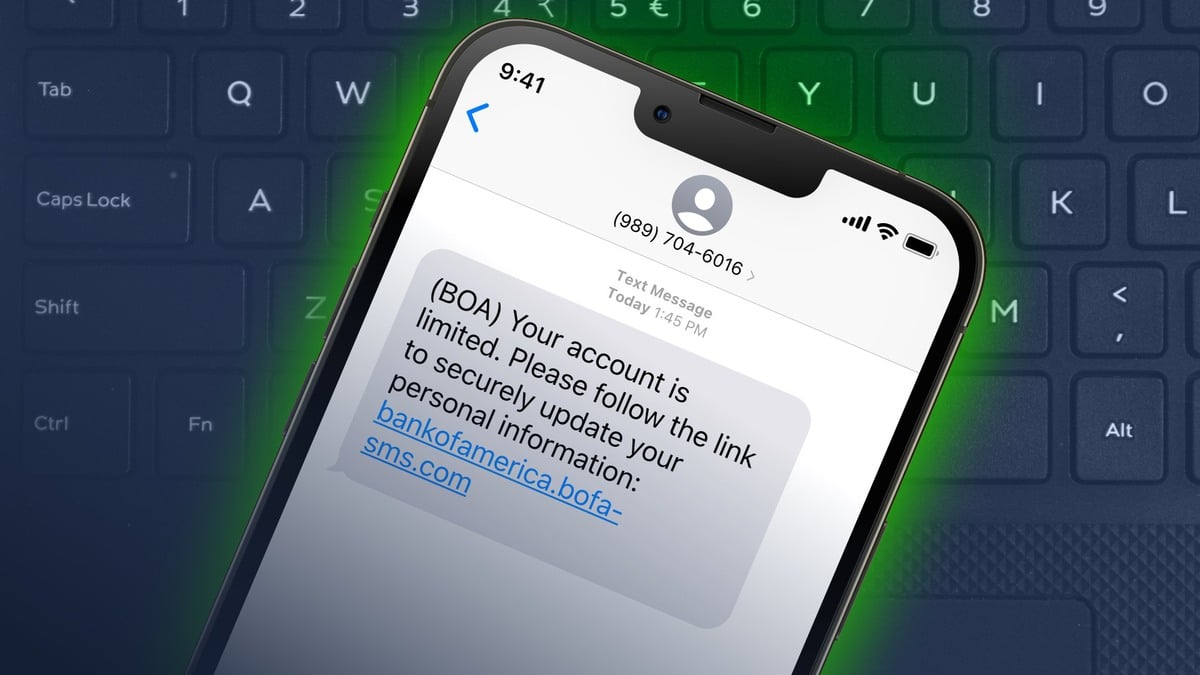 phishing SMS message on mobile phone