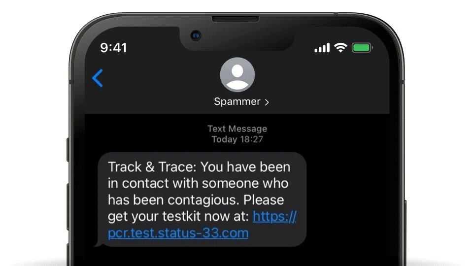 Covid-19 scam phishing SMS message