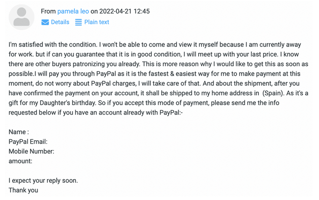 DoneDeal scam e-mail