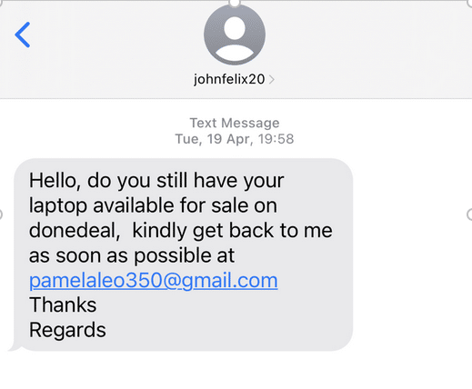 Scam text message DoneDeal