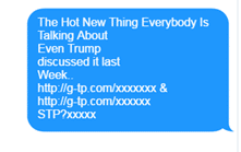 Example of a spam SMS message referencing President Trump