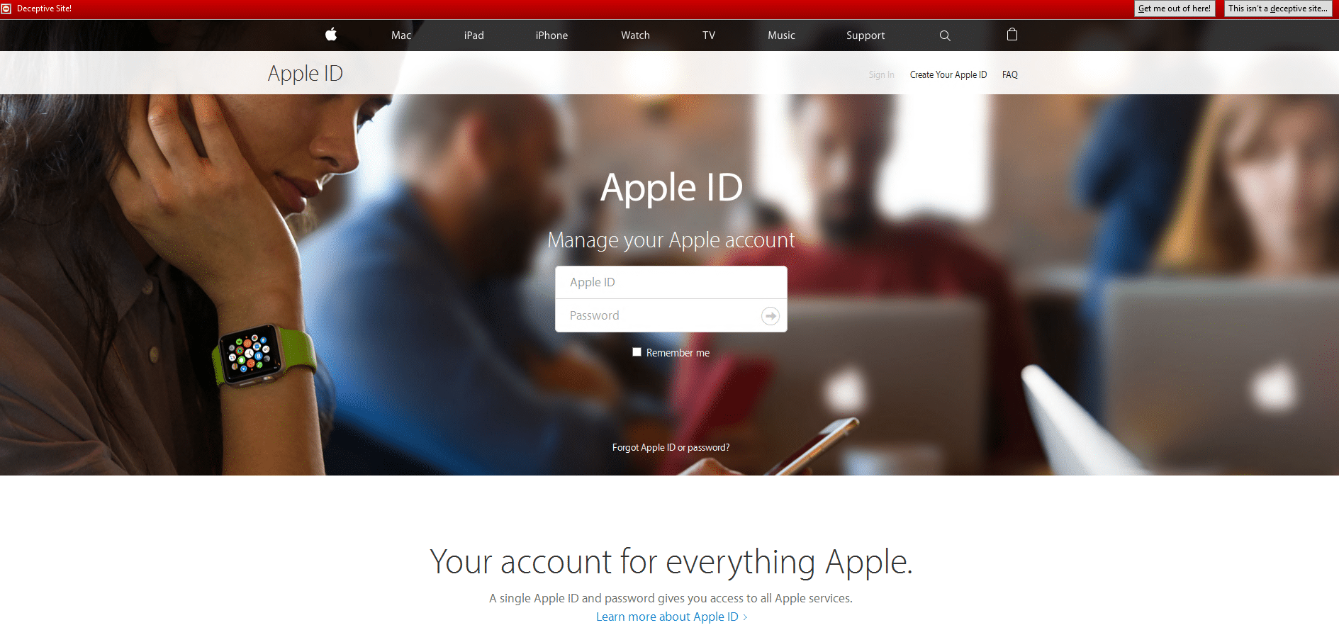 Fake Apple ID log in page linked to SMS scam