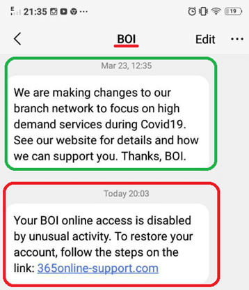 BOank of Ireland scam SMS