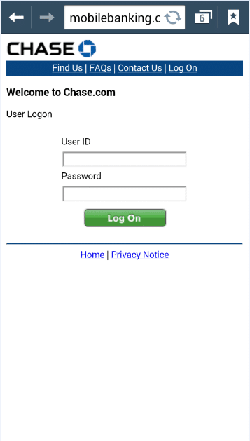 Chase bank fake user login phishing page