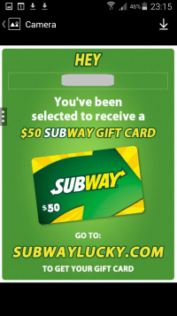 KIK spam on Smartphone "You have received a free Subway gift card"