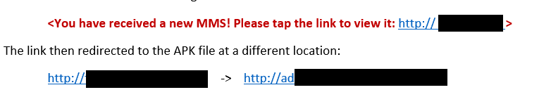 Text from a message from an OTT carrier containing a link to an APK file containing malware