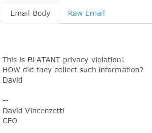 Leaked e-mail body from staff member of Hacking team mentioning a breach of privacy due to leaked information