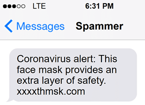 Covid-19 spam SMS message about masks