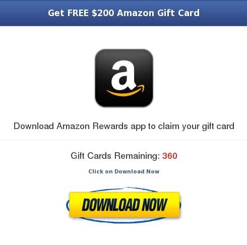 Screenshot of scam Amazon page offering a free gift card