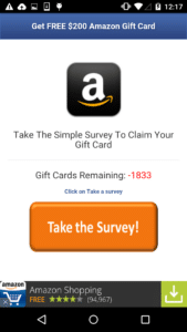 Screenshot of scam Amazon page offering a prize for completing a survey