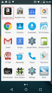 How fake Amazon Rewards App containing Gazon SMS worm appears as an application on smartphone screen