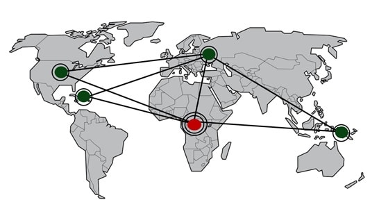 Map showing countries targeted with African romance scams