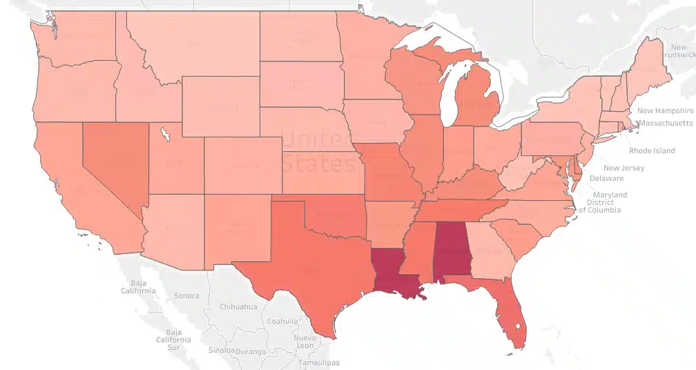 Map of U.S states, showing where president-elect SMS spam has been spreading