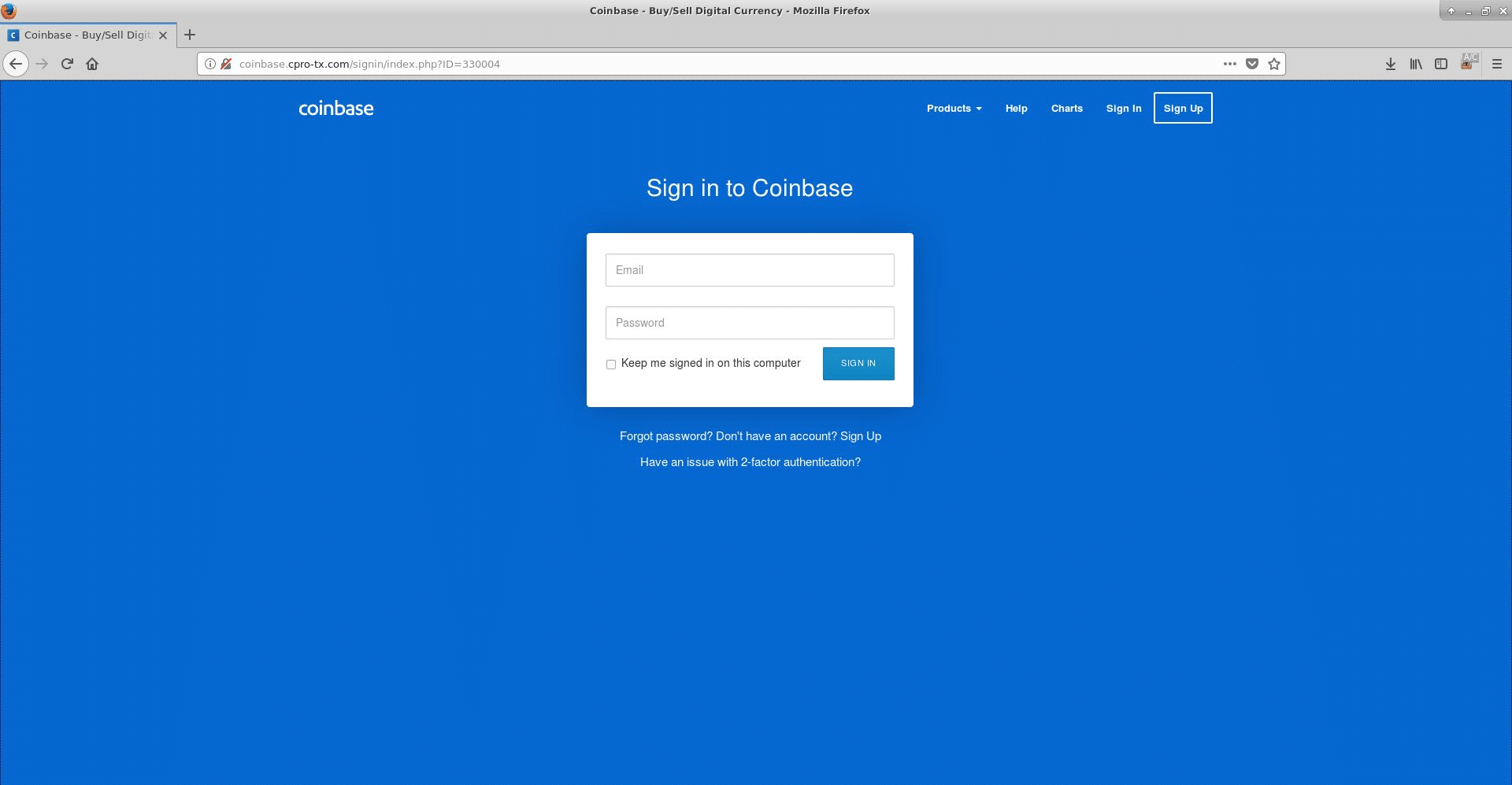 Coinbase phishing landing page