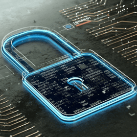 padlock on circuit board to represent mobile security