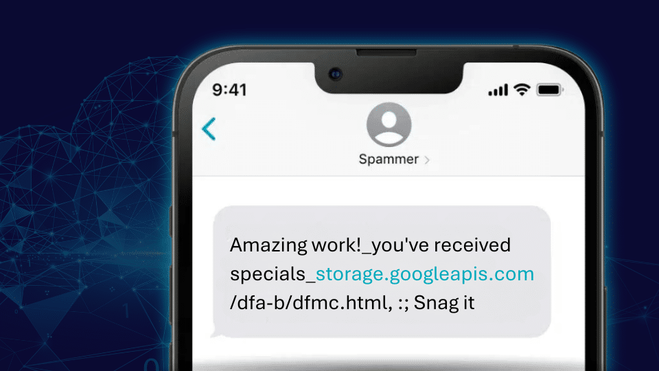 SMS phishing message with link to cloud storage