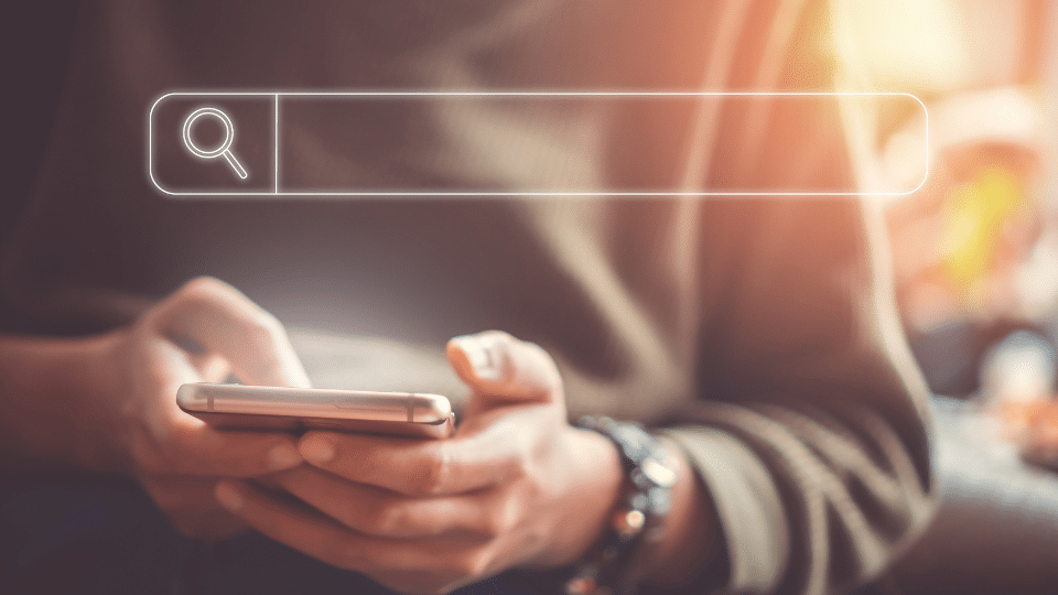 Man searches URL on mobile phone