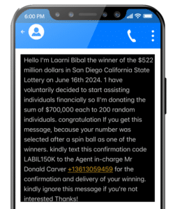 RCS message with image hiding scam