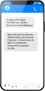 Scam message containing hidden URL